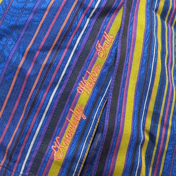 Robert Graham Shirt Blue Yellow Striped Paisley Abstract Flip Cuff Men's Sz L - Picture 11 of 11